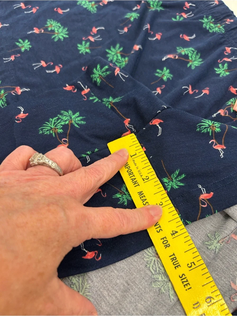 Lands' End Navy Flamingo Palm Print Lounge Shorts with Pink Bow